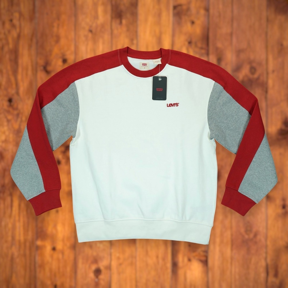 NWT Levi's Men's Colorblocked Crewneck Sweatshirt Size Medium Relaxed Red / Gray